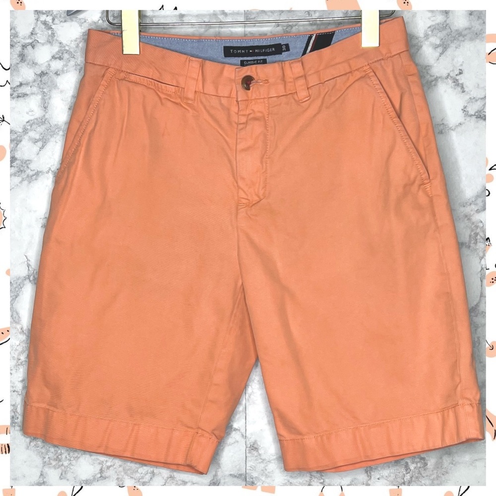 Tommy Hilfiger Men’s Orange Flat Front Classic Fit Chino Shorts Size 30